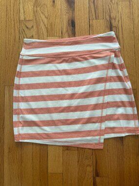 Athleta Ribbon Stripe Skirt Coral White Striped Foldover Mini Small NWT